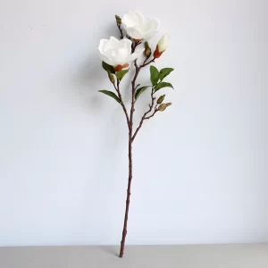 This artificial magnolia stem offers a realistic touch with its detailed petals and vibrant green leaves. Whether used alone or as part of an arrangement, this stem adds a natural and timeless elegance to any decor.