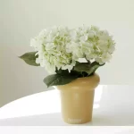 Artificial Potted Hydrangea | Small White 11" Cream Pot