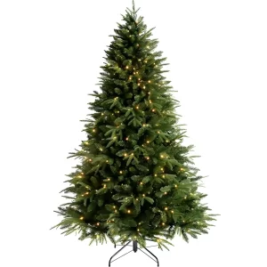 This stunning Christmas tree, adorned with twinkling warm lights, brings a cozy and inviting atmosphere to any room. Its full height showcases a lifelike appearance, making it a perfect centerpiece for your holiday celebrations.