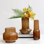 Hand-Blown Amber Gradient Glass Vase Set – 3 Unique Shapes for Stylish Decor