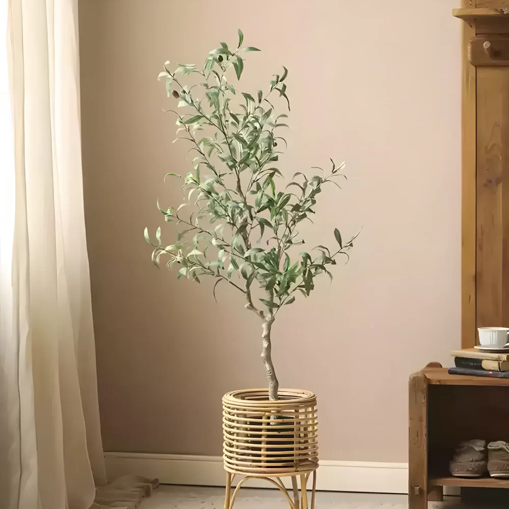 This 47.2-inch (120 cm) artificial olive tree is a stunning addition to any space. Its realistic leaves and textured trunk bring life and elegance to your room without maintenance.