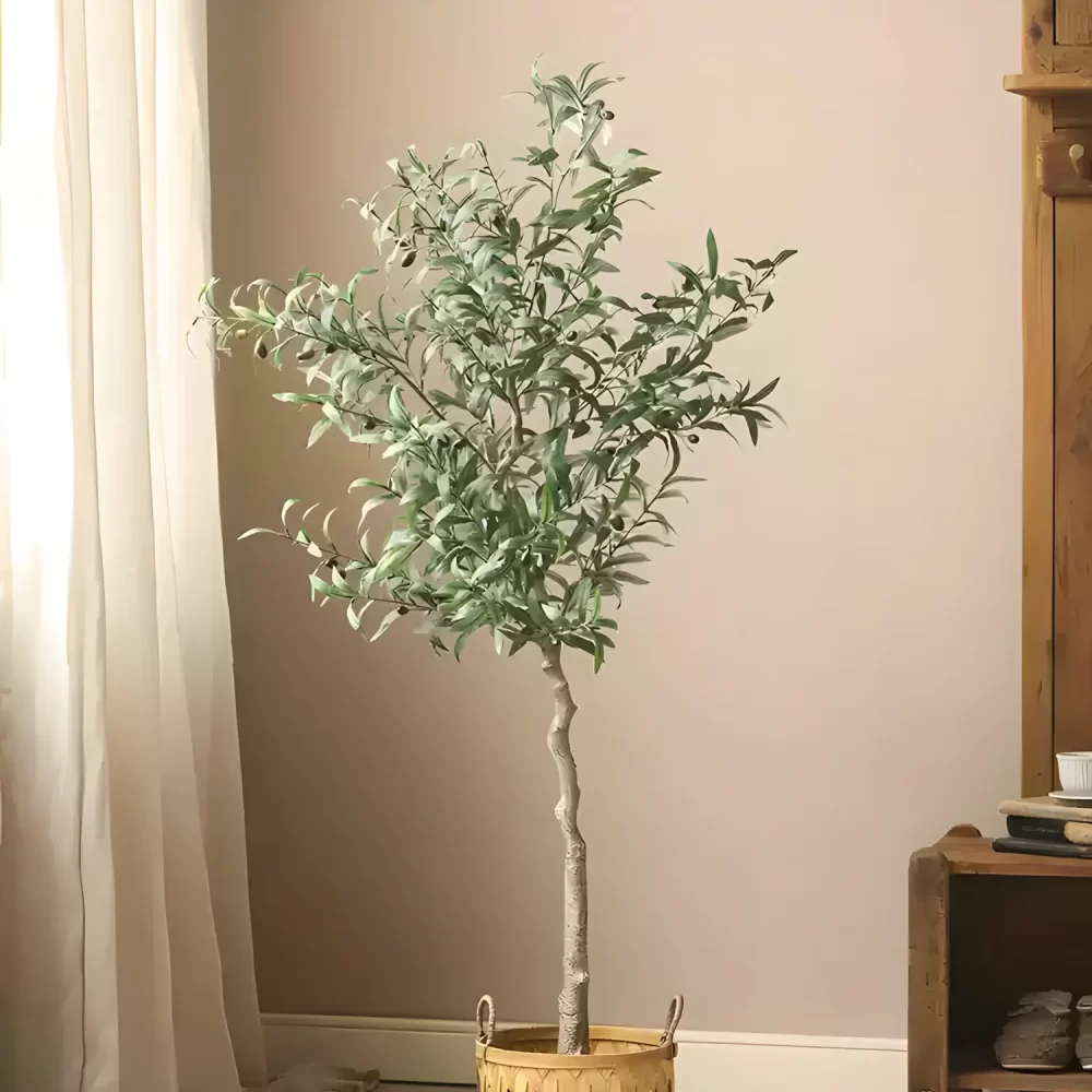 This 55.1-inch (140 cm) artificial olive tree adds elegance to any interior. With its lifelike foliage, carefully arranged branches, and realistic proportions, it’s a perfect fit for medium-sized spaces.