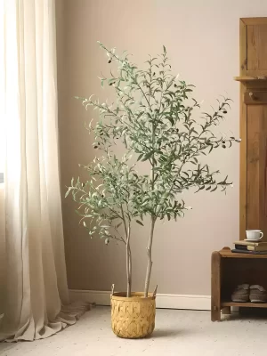 The 70.9-inch (180 cm) artificial olive tree offers a bold yet refined aesthetic. Its realistic features, from leaves to trunk, make it a standout piece for larger spaces.