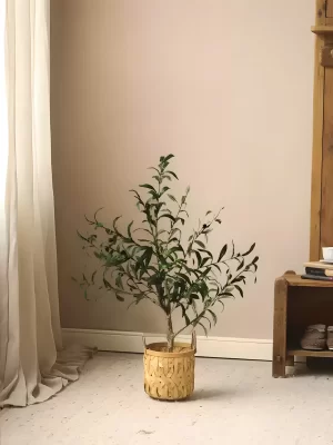 Standing at 35.4 inches tall (90 cm), this artificial olive tree is ideal for adding greenery to any corner. Its naturalistic leaves and fruits replicate the charm of a real olive tree.